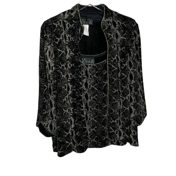 Alex Evenings Size Large cardigan tank top twinset Black Gold evening jacket set - Picture 1 of 11